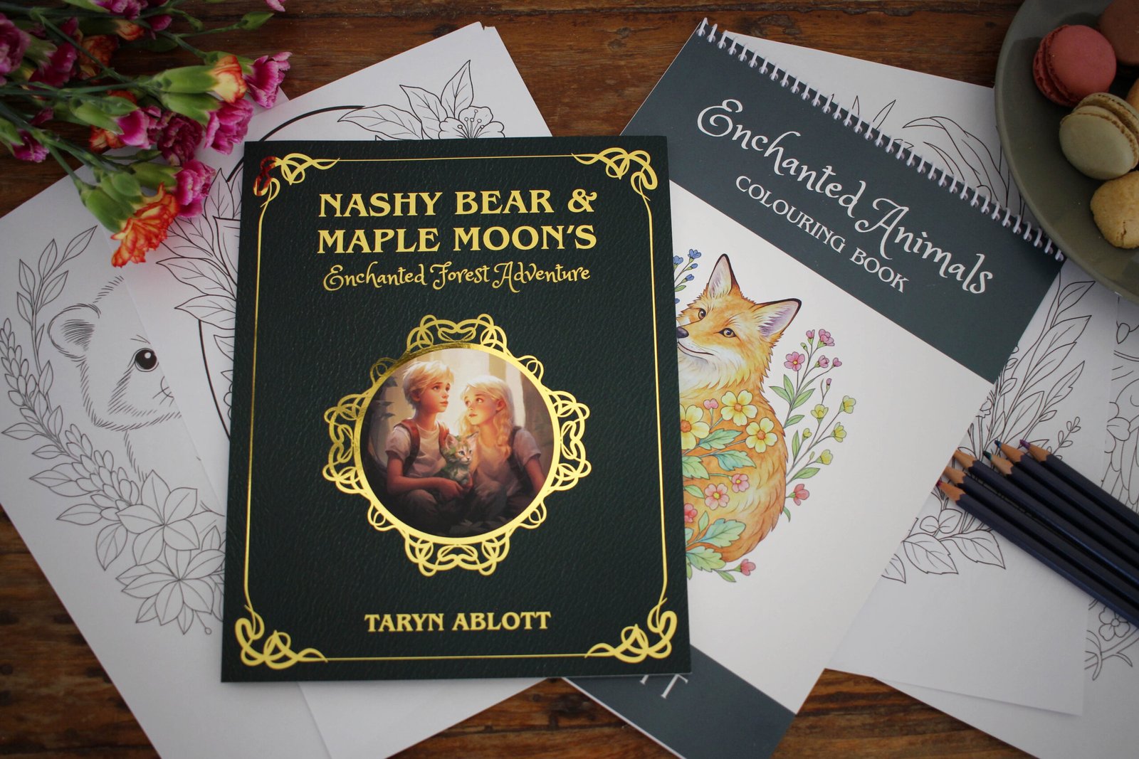 Nashy Bear and Maple Moon's Enchanted Forest Adventure and colouring book bundle with printouts.